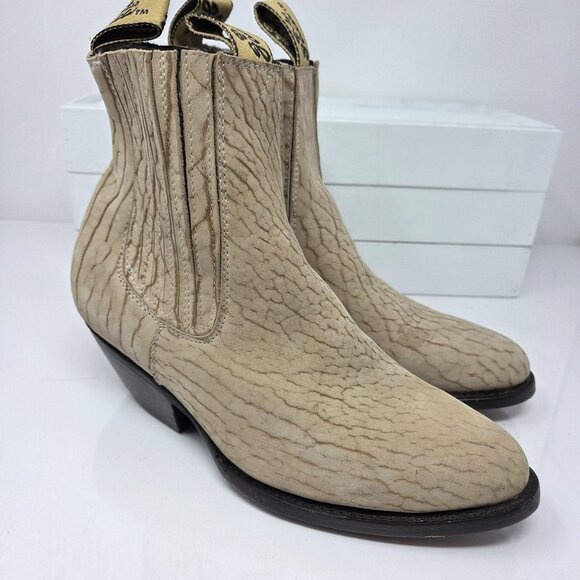 Botas Jaca Mens Suede Cowboy Boots Size 6 Beige Short Leather Western Coastal - Picture 5 of 13